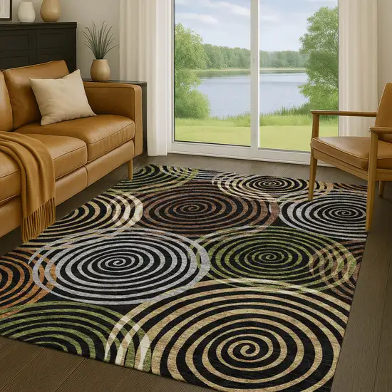 Black And Brown Geometric Washable Indoor Outdoor Area Rug Photo 5