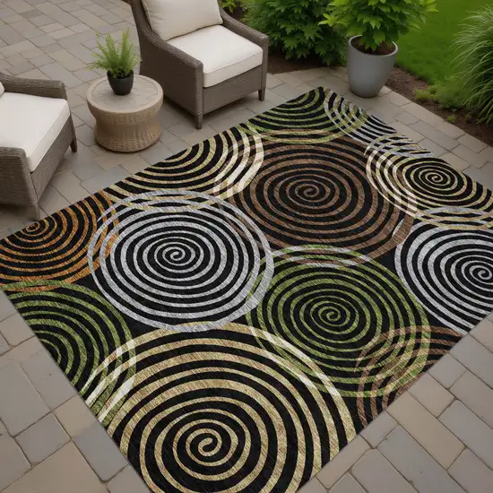 Black And Brown Geometric Washable Indoor Outdoor Area Rug Photo 7