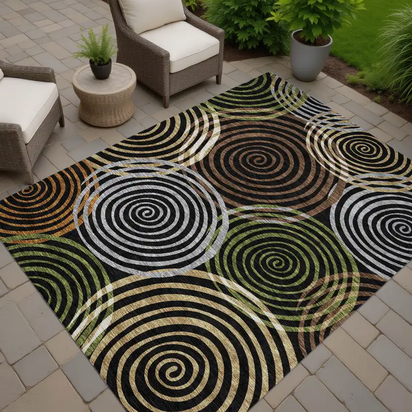 Black And Brown Geometric Washable Indoor Outdoor Area Rug Photo 7