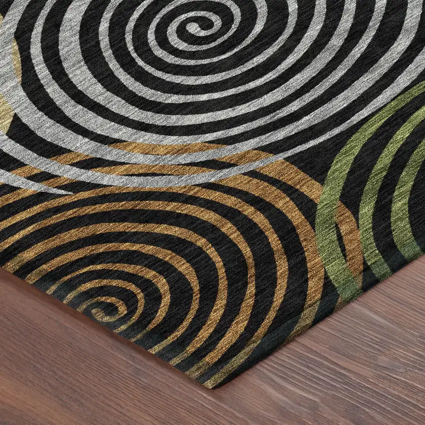 Black And Brown Geometric Washable Indoor Outdoor Area Rug Photo 8