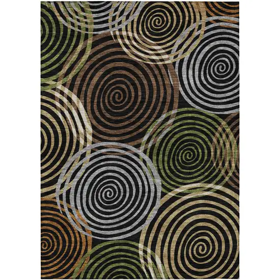 Black And Brown Geometric Washable Indoor Outdoor Area Rug Photo 1