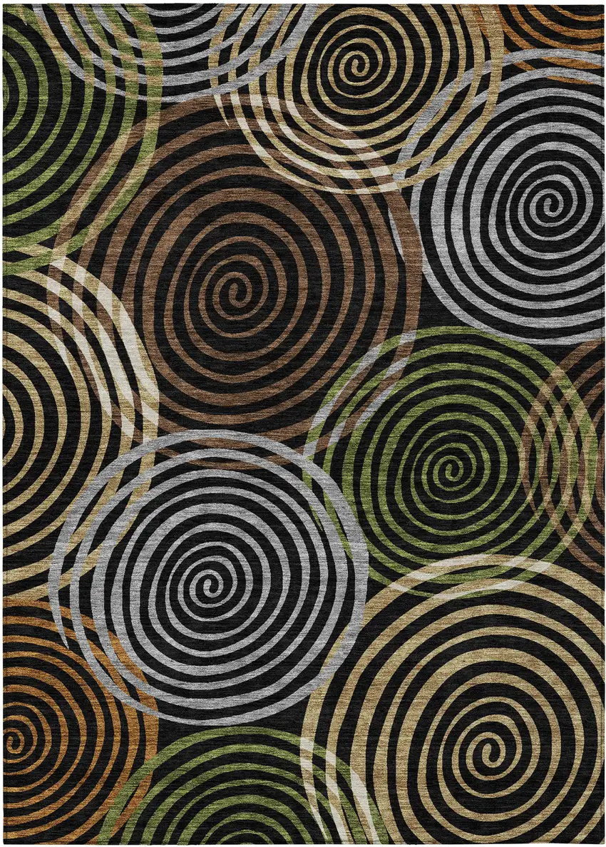 Black And Brown Geometric Washable Indoor Outdoor Area Rug Photo 1