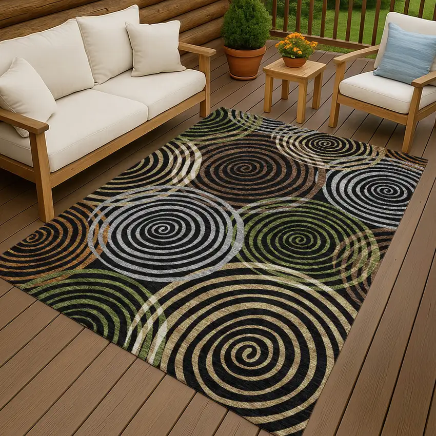 Black And Brown Geometric Washable Indoor Outdoor Area Rug Photo 4