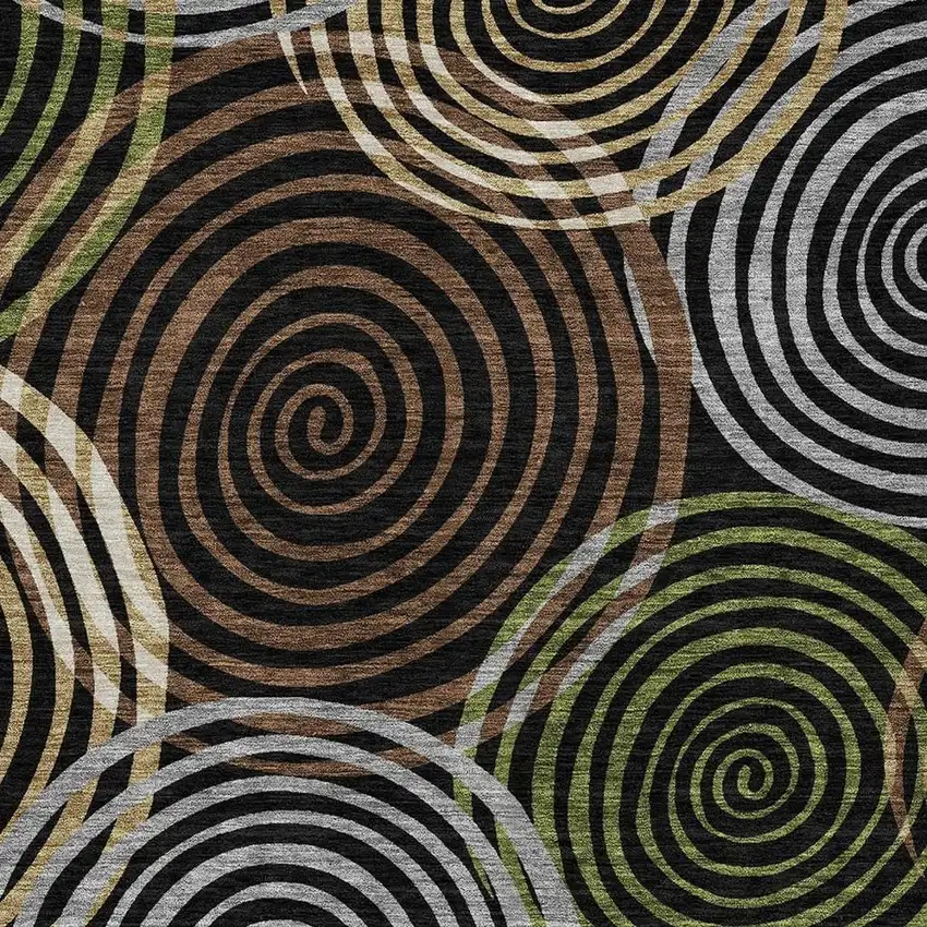 Black And Brown Geometric Washable Indoor Outdoor Area Rug Photo 2