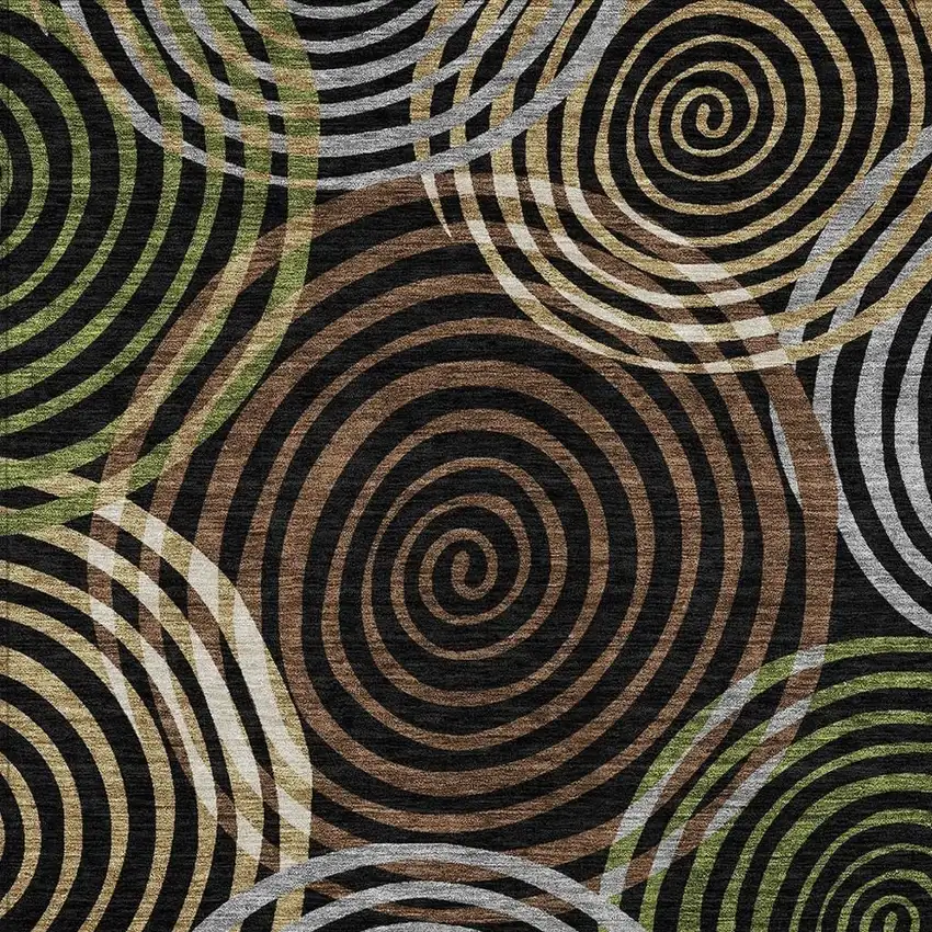 Black And Brown Geometric Washable Indoor Outdoor Area Rug Photo 2