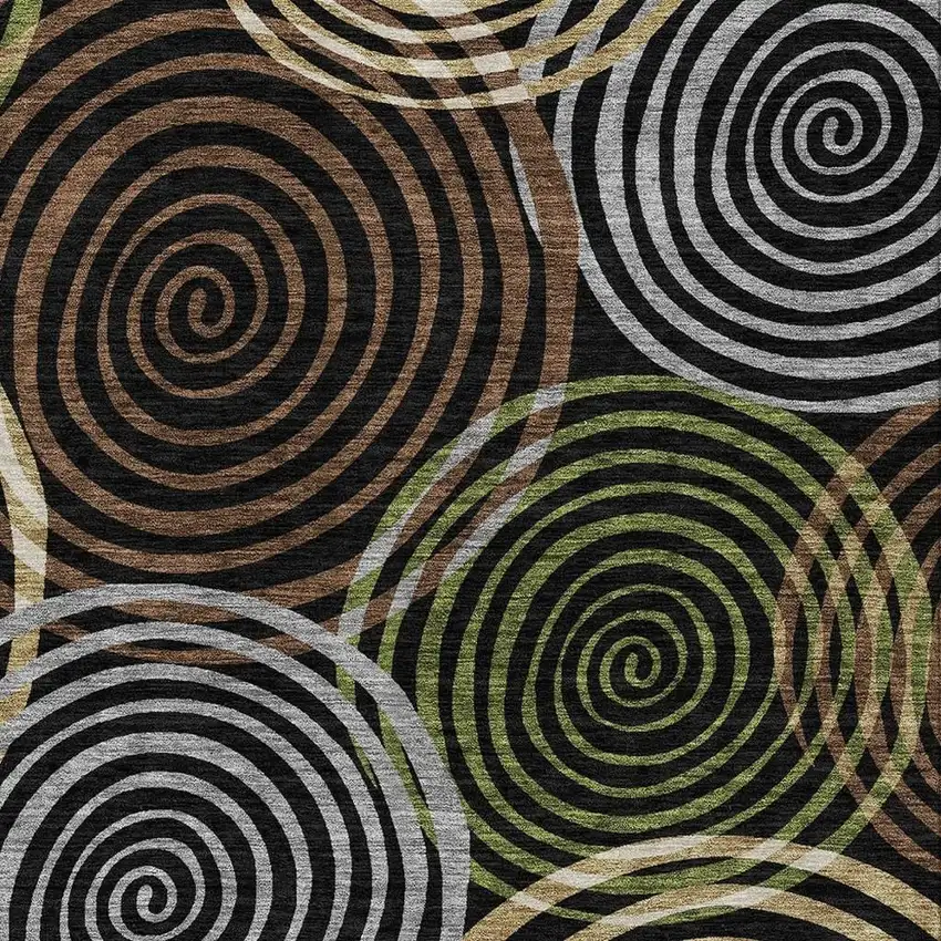 Black And Brown Geometric Washable Indoor Outdoor Area Rug Photo 2