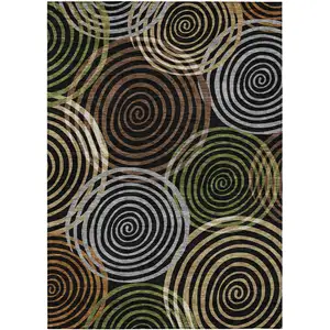 Photo of Black And Brown Geometric Washable Indoor Outdoor Area Rug