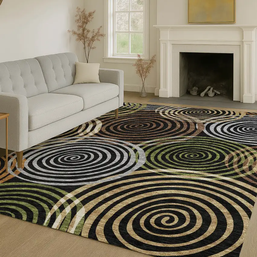 Black And Brown Geometric Washable Indoor Outdoor Area Rug Photo 6