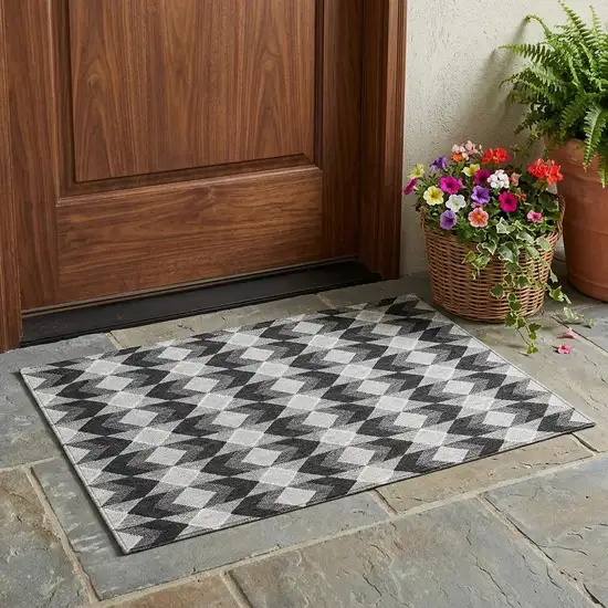 Black And Brown Geometric Washable Indoor Outdoor Area Rug Photo 1
