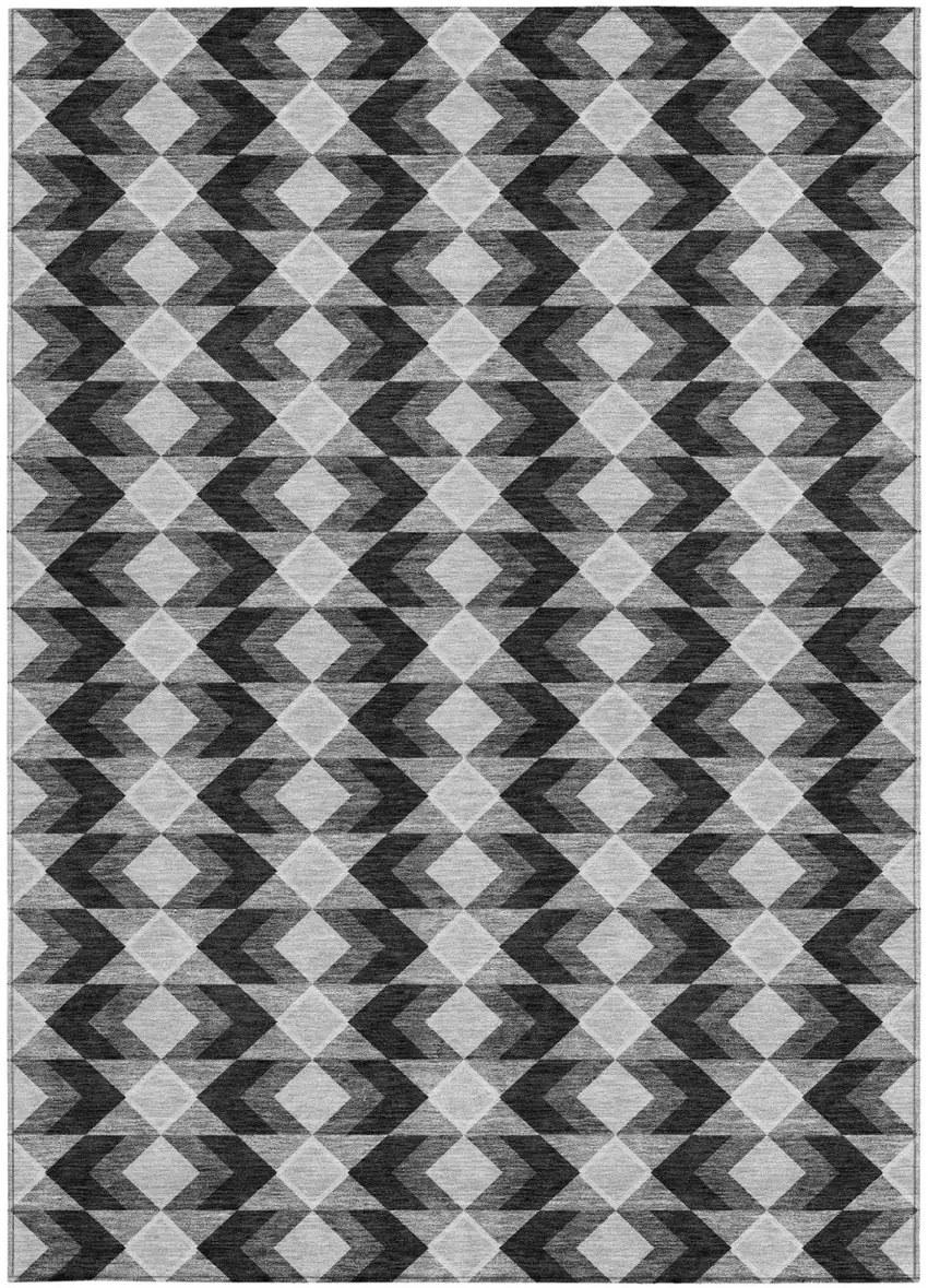 Black And Brown Geometric Washable Indoor Outdoor Area Rug Photo 3