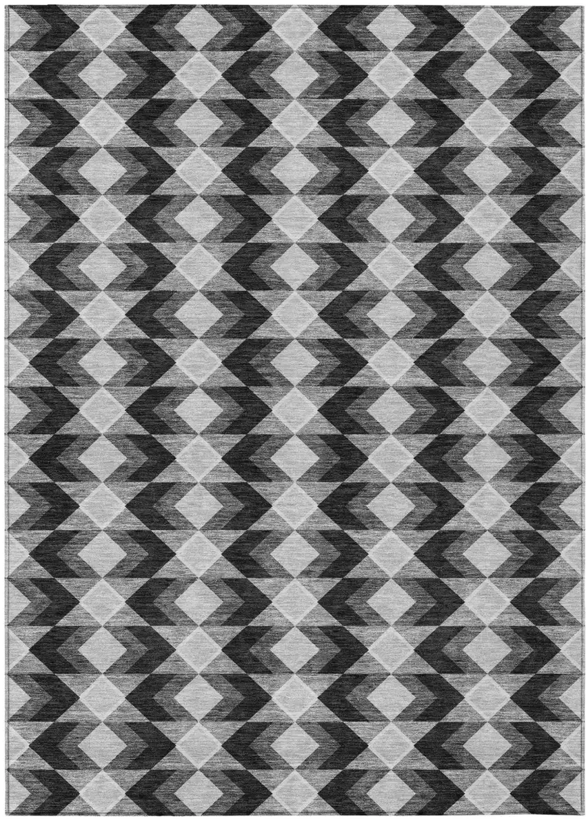 Black And Brown Geometric Washable Indoor Outdoor Area Rug Photo 2