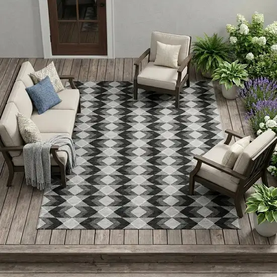 Black And Brown Geometric Washable Indoor Outdoor Area Rug Photo 1