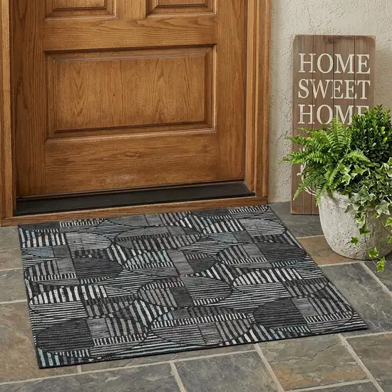 Black And Brown Geometric Washable Indoor Outdoor Area Rug Photo 1
