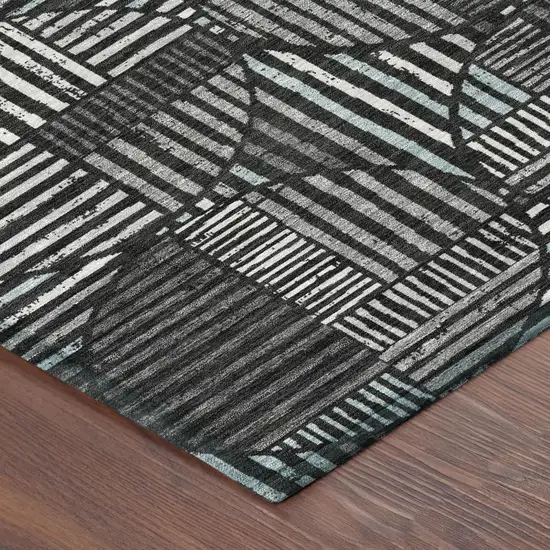 Black And Brown Geometric Washable Indoor Outdoor Area Rug Photo 5