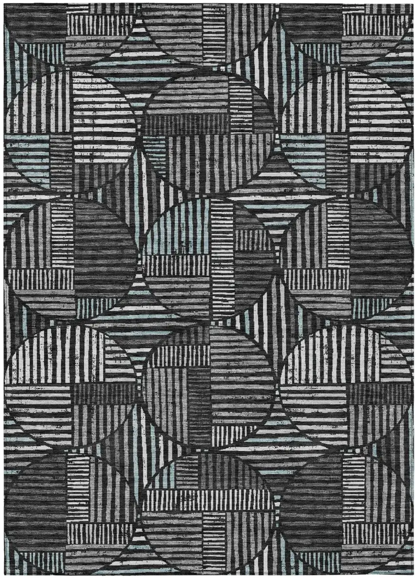 Black And Brown Geometric Washable Indoor Outdoor Area Rug Photo 2