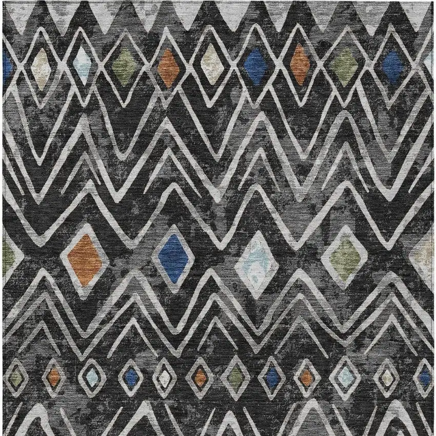 Black And Brown Geometric Washable Indoor Outdoor Area Rug Photo 3