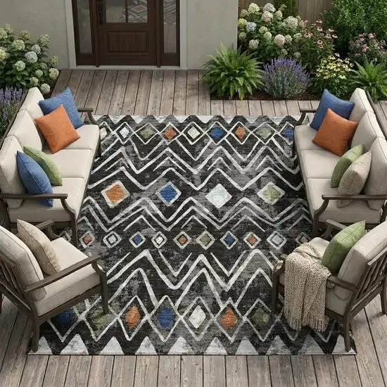 Black And Brown Geometric Washable Indoor Outdoor Area Rug Photo 1