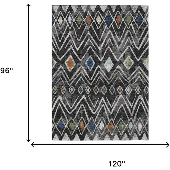 Black And Brown Geometric Washable Indoor Outdoor Area Rug Photo 7