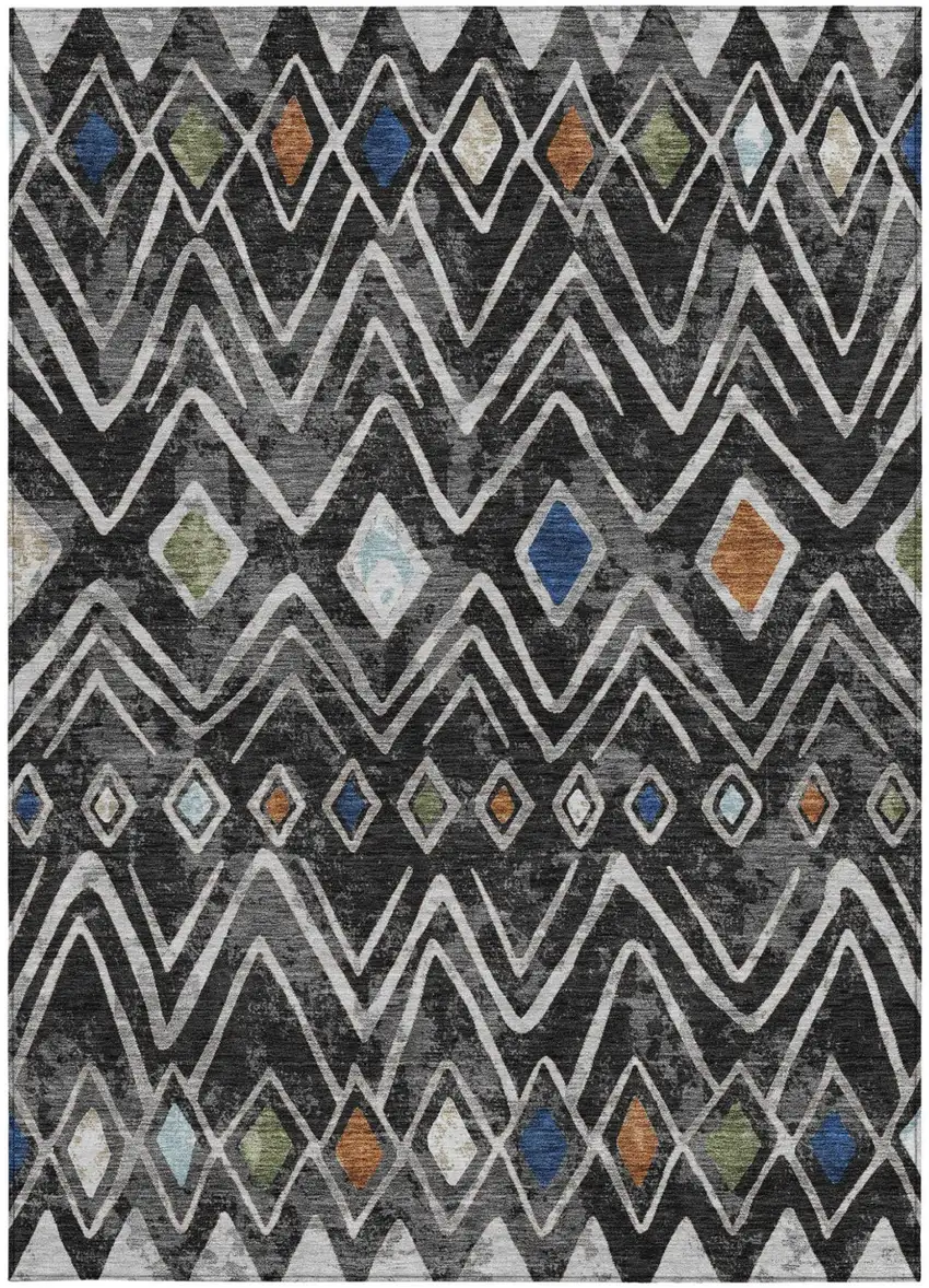 Black And Brown Geometric Washable Indoor Outdoor Area Rug Photo 4