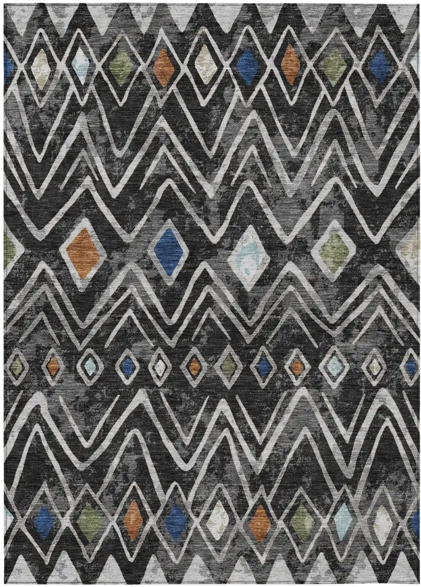 Black And Brown Geometric Washable Indoor Outdoor Area Rug Photo 2