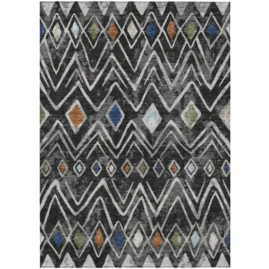 Black And Brown Geometric Washable Indoor Outdoor Area Rug Photo 2