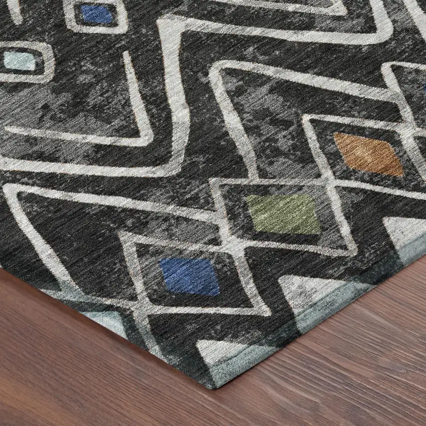 Black And Brown Geometric Washable Indoor Outdoor Area Rug Photo 5