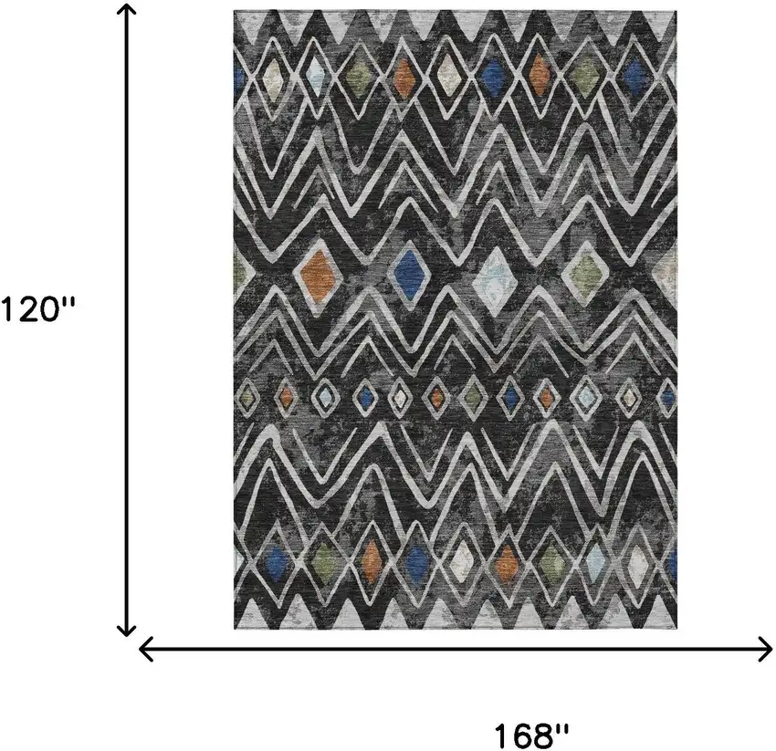 Black And Brown Geometric Washable Indoor Outdoor Area Rug Photo 7