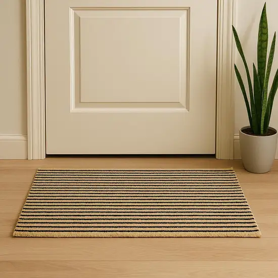 Black And Brown Jute Striped Hand Woven Area Rug Photo 2