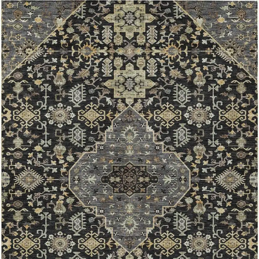 Black And Brown Medallion Washable Indoor Outdoor Area Rug Photo 4