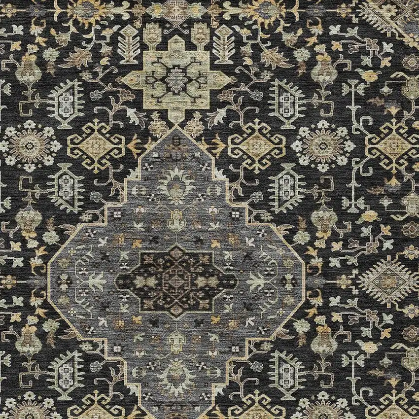 Black And Brown Medallion Washable Indoor Outdoor Area Rug Photo 3