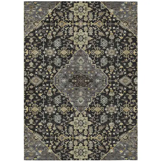 Black And Brown Medallion Washable Indoor Outdoor Area Rug Photo 2