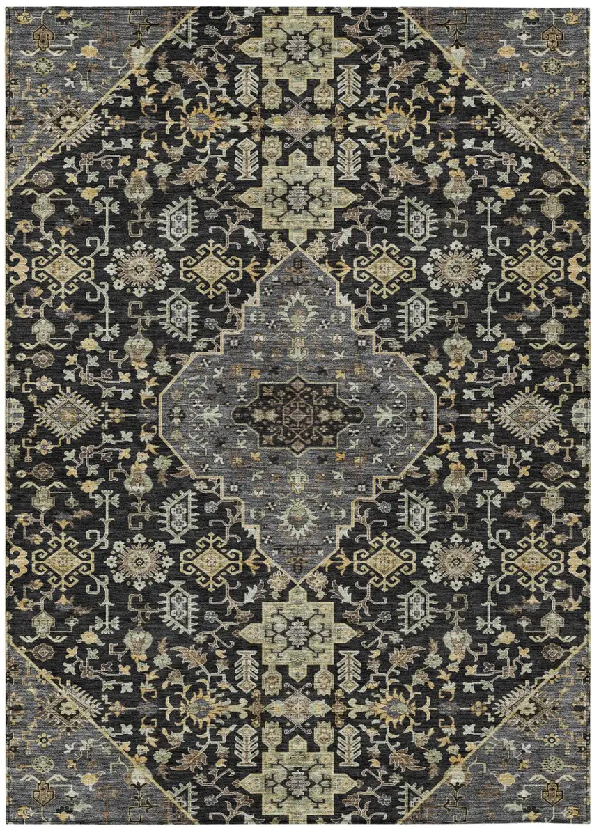 Black And Brown Medallion Washable Indoor Outdoor Area Rug Photo 2