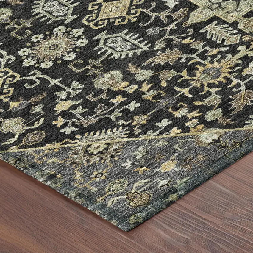 Black And Brown Medallion Washable Indoor Outdoor Area Rug Photo 5