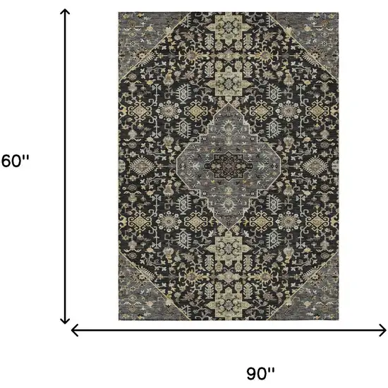 Black And Brown Medallion Washable Indoor Outdoor Area Rug Photo 7
