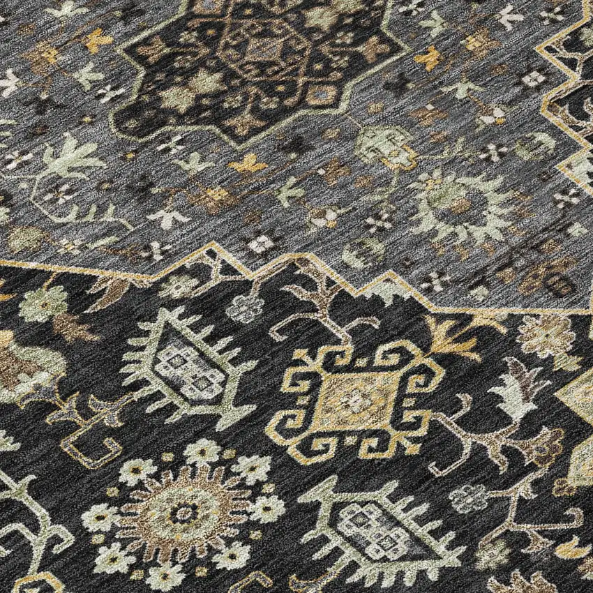 Black And Brown Medallion Washable Indoor Outdoor Area Rug Photo 6