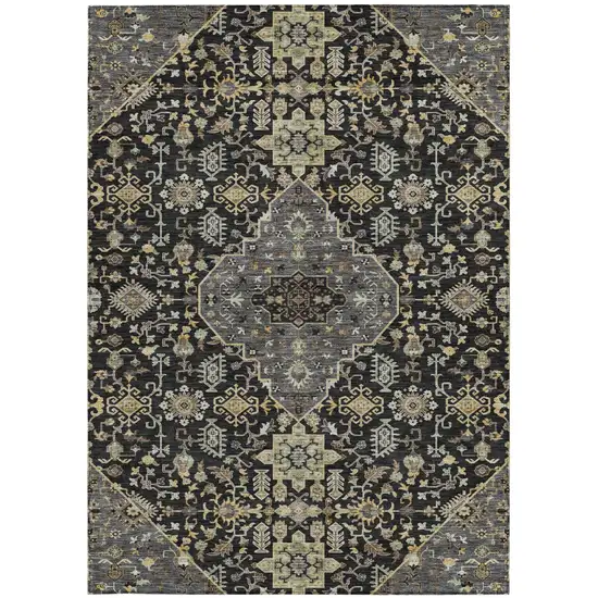 Black And Brown Medallion Washable Indoor Outdoor Area Rug Photo 4