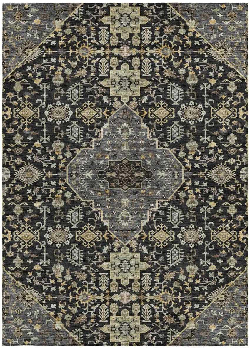 Black And Brown Medallion Washable Indoor Outdoor Area Rug Photo 4