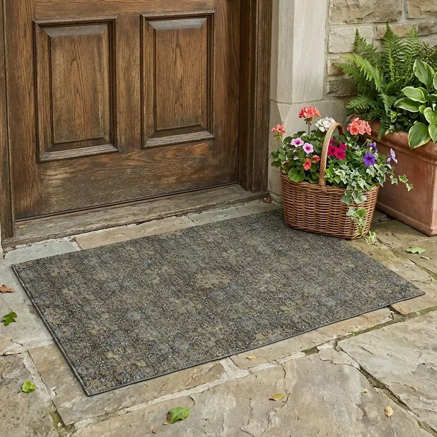 Black And Brown Oriental Washable Indoor Outdoor Area Rug Photo 1