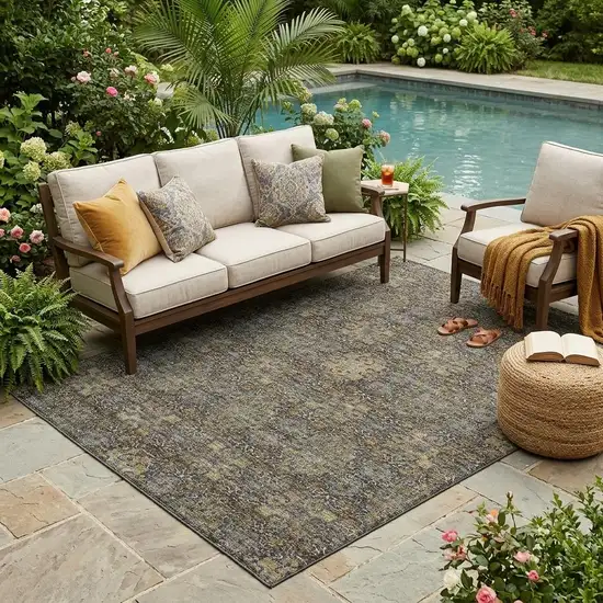 Black And Brown Oriental Washable Indoor Outdoor Area Rug Photo 1