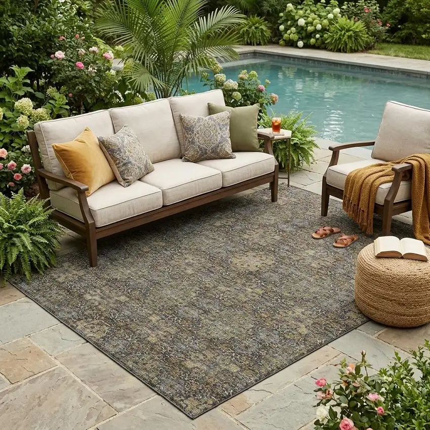 Black And Brown Oriental Washable Indoor Outdoor Area Rug Photo 1