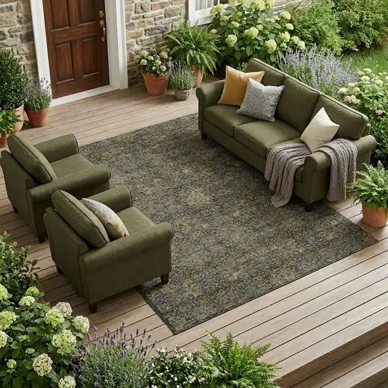 Black And Brown Oriental Washable Indoor Outdoor Area Rug Photo 1