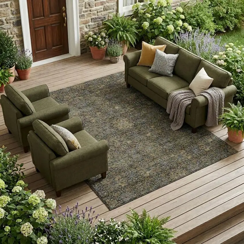 Black And Brown Oriental Washable Indoor Outdoor Area Rug Photo 1