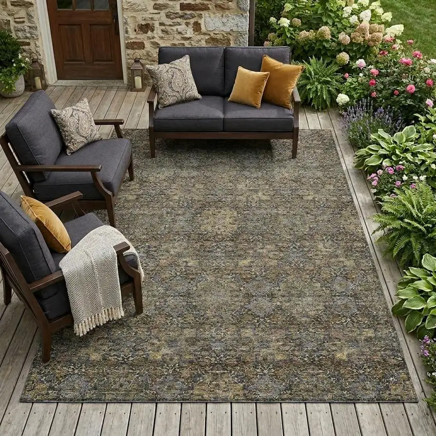 Black And Brown Oriental Washable Indoor Outdoor Area Rug Photo 1