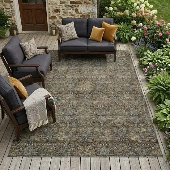 Black And Brown Oriental Washable Indoor Outdoor Area Rug Photo 1