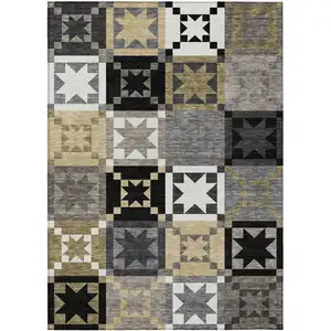 Photo of Black And Brown Patchwork Washable Indoor Outdoor Area Rug