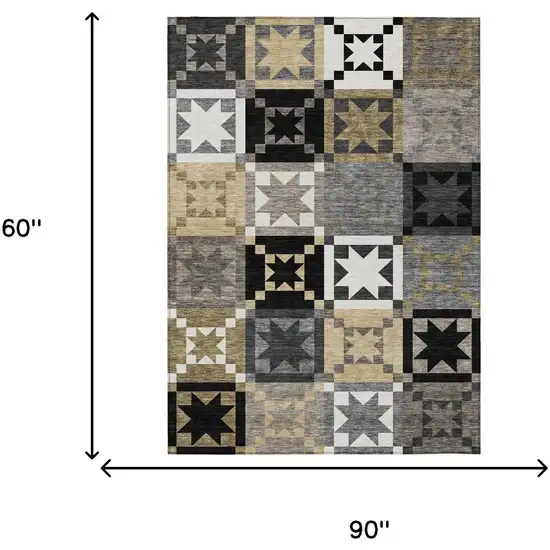 Black And Brown Patchwork Washable Indoor Outdoor Area Rug Photo 8