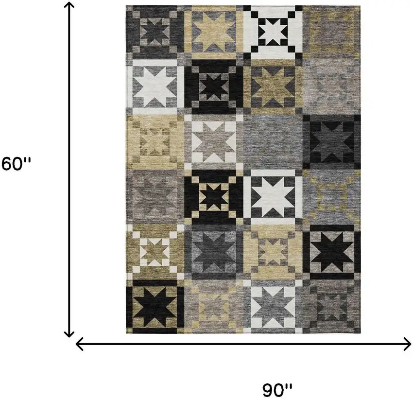 Black And Brown Patchwork Washable Indoor Outdoor Area Rug Photo 8