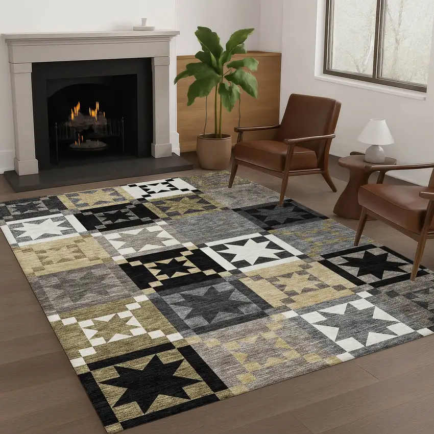 Black And Brown Patchwork Washable Indoor Outdoor Area Rug Photo 5