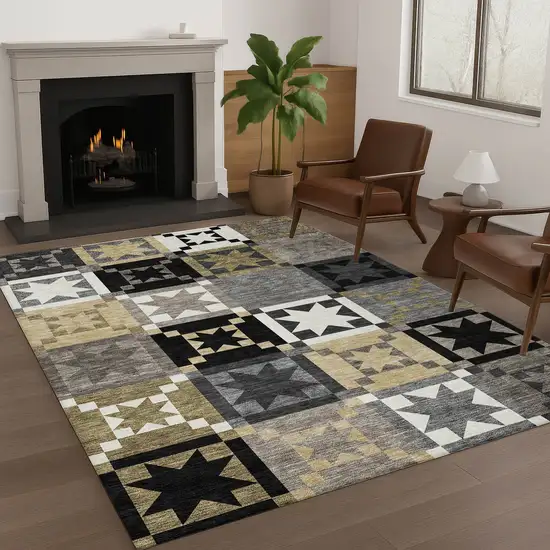 Black And Brown Patchwork Washable Indoor Outdoor Area Rug Photo 5