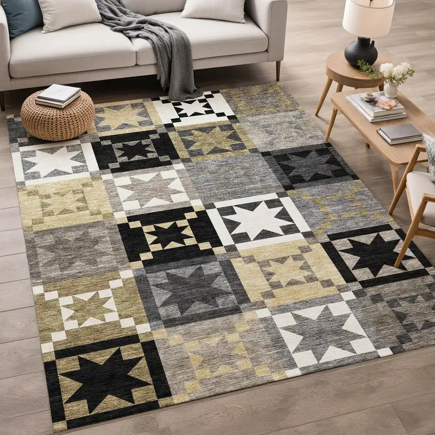 Black And Brown Patchwork Washable Indoor Outdoor Area Rug Photo 4